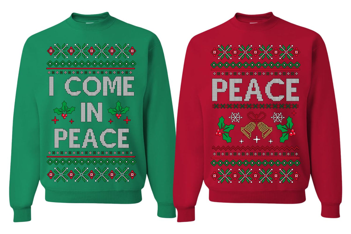 I Come in Peace Couples Sweatshirt Ugly Christmas Matching Crewneck Sweater