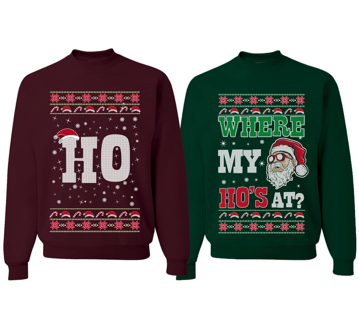 Where My Ho's At? Ugly Christmas Couples Sweaters Adult Him Hers Matching Unisex Holiday Sweatshirts