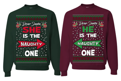 She is Naughty One, He is the Naughty One Funny Couples Sweatshirt
