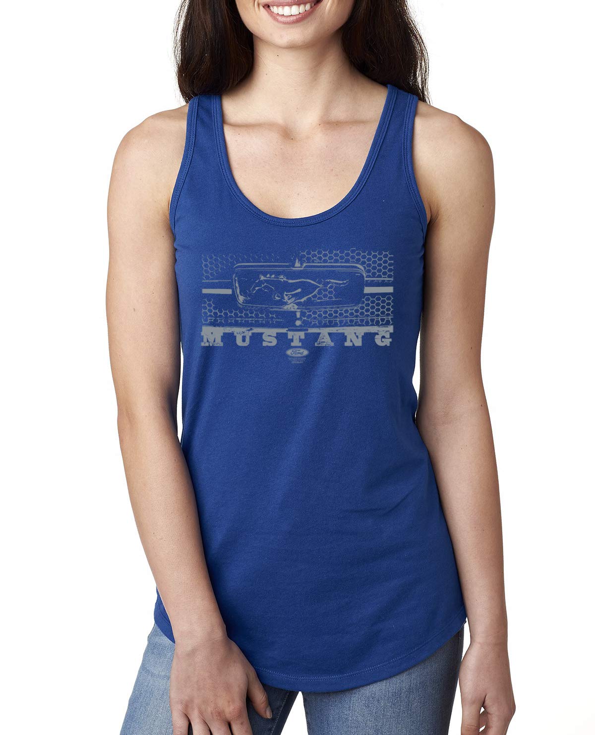 Vintage Ford Mustang Silver Honeycomb Grill Distressed Cars and Trucks Ladies Racerback Tank Top