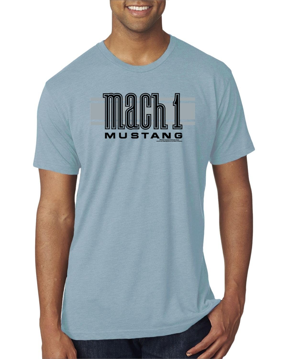 Mach 1 Ford Mustang Classic Racing Stripe Logo | Novelty Merch Racing Merchandise Cars and Trucks Mens Premium Tri Blend T-Shirt, Denim, Small