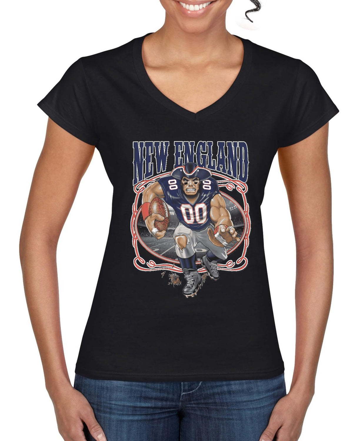 New England Fans NE Fantasy Football Sports Womens V-Neck Tee