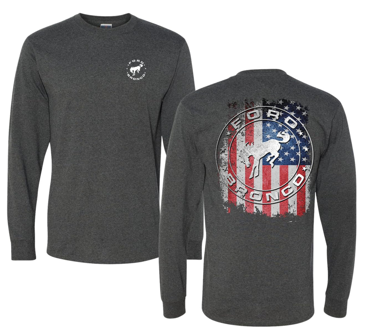 US Flag Ford Bronco Front and Back  Cars and Trucks Mens Long Sleeve Shirt