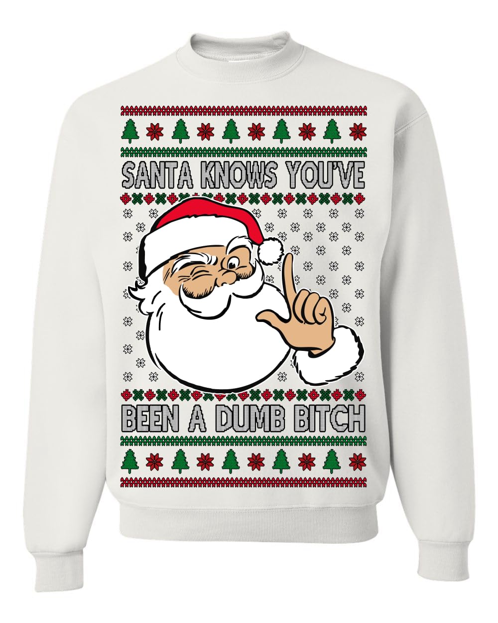 Santa Knows You've Been a Dumb Bitch Funny Vulgar Ugly Christmas Sweater