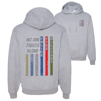 No One Fights Alone First Responder Hoodie Dispatcher EMS Corrections Police Fire Military Unity Hooded Sweatshirt