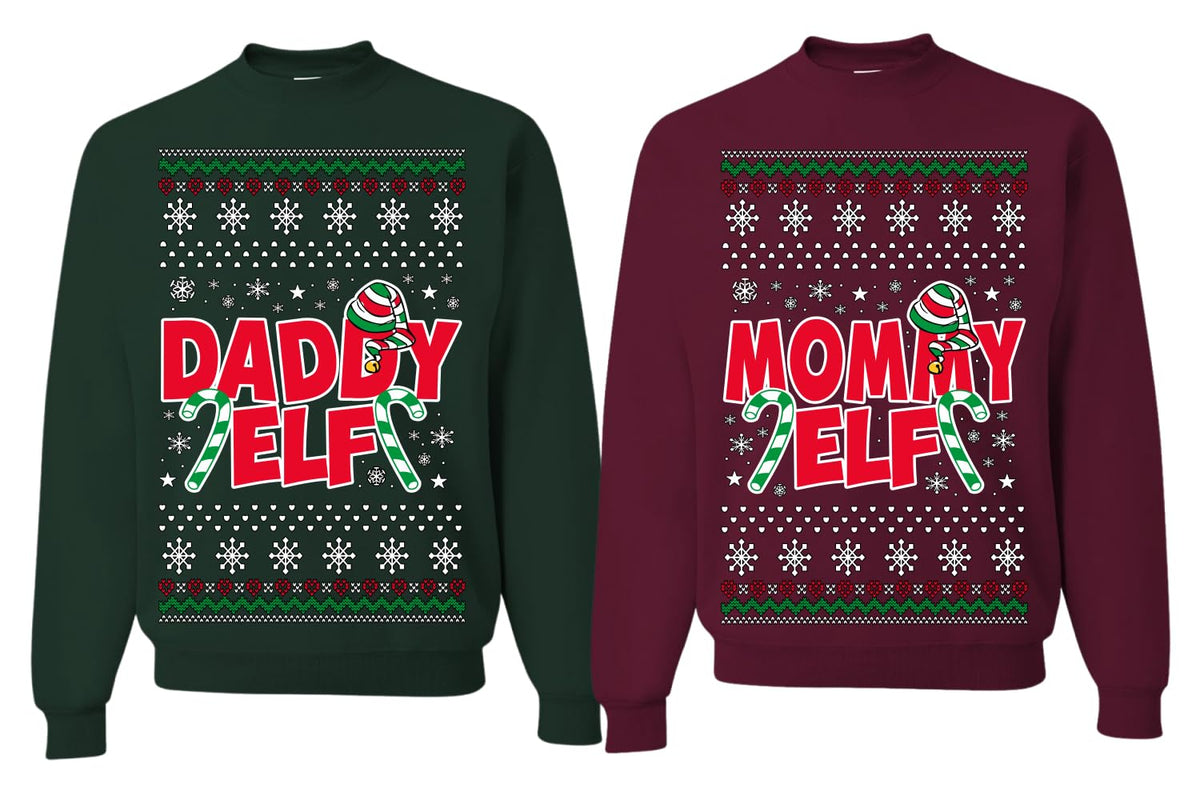 Daddy Elf Mommy Elf Matching His and Hers Couples Sweatshirt Ugly Christmas Matching Couple