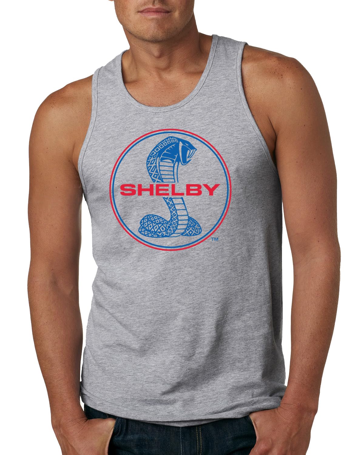 Shelby Cobra USA Logo Emblem Powered by Ford Motors Cars and Trucks Mens Tank Top