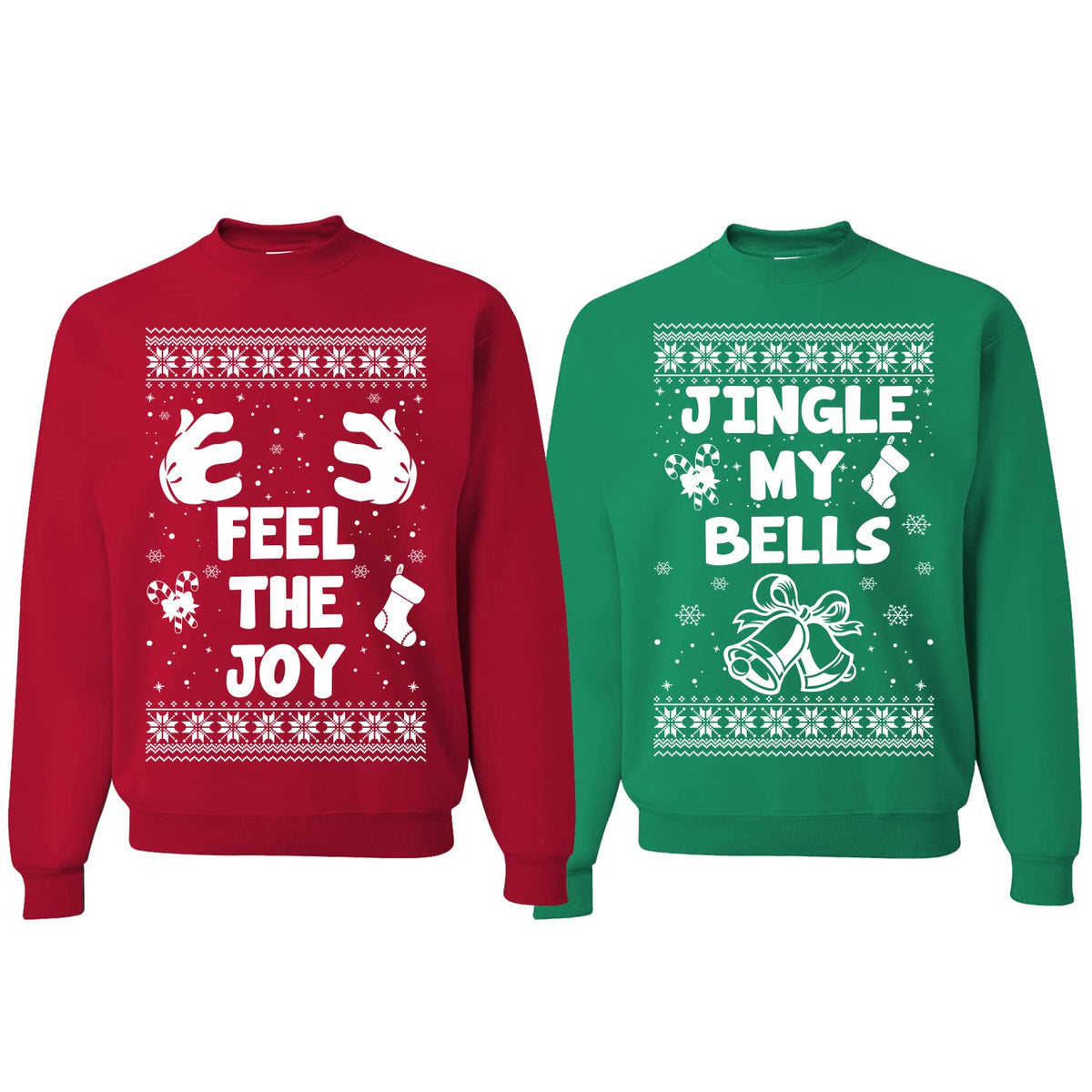 Feel The Joy... Jingle My Bells Ugly Christmas Couples Crewneck Sweatshirts