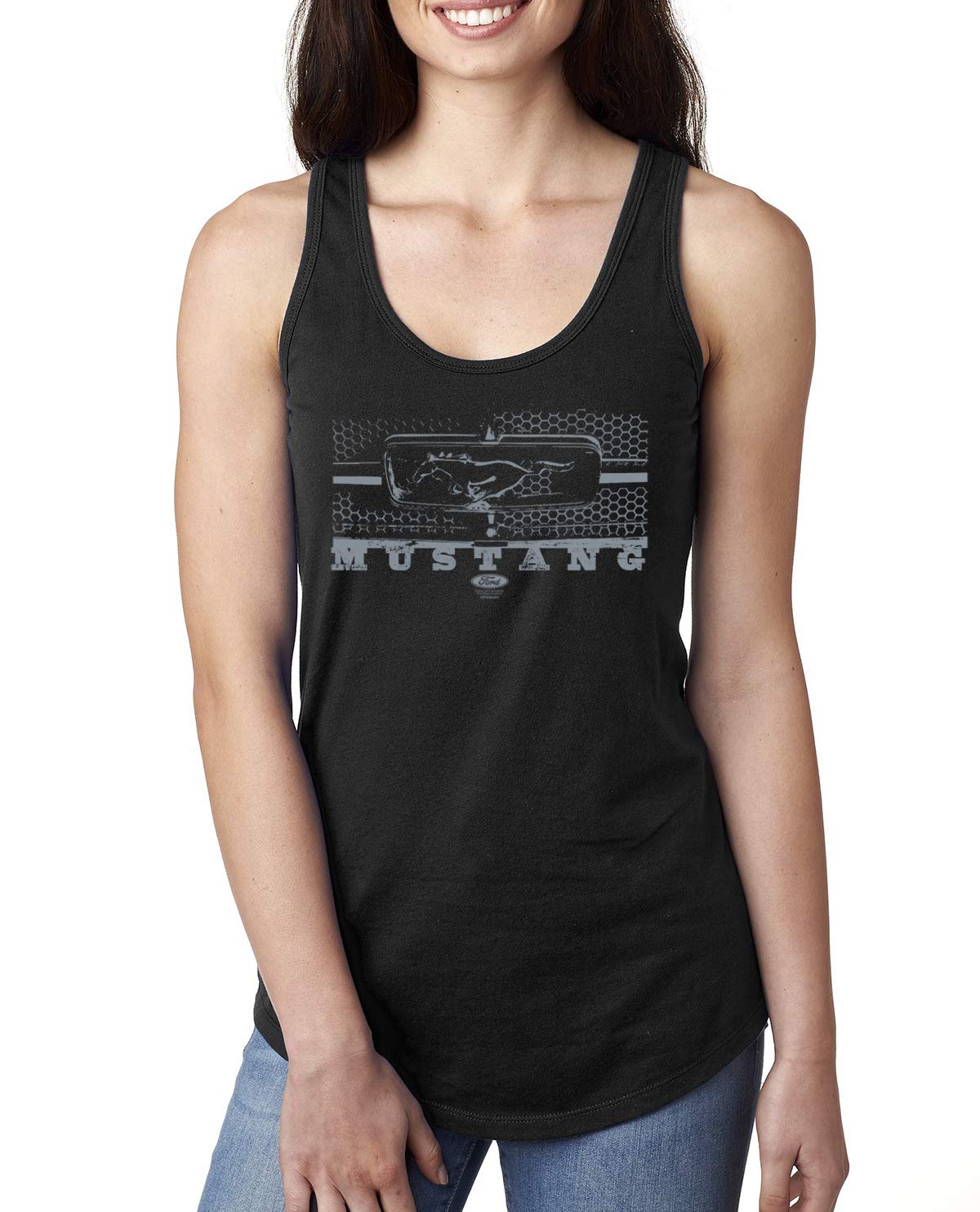 Vintage Ford Mustang Silver Honeycomb Grill Distressed Cars and Trucks Ladies Racerback Tank Top