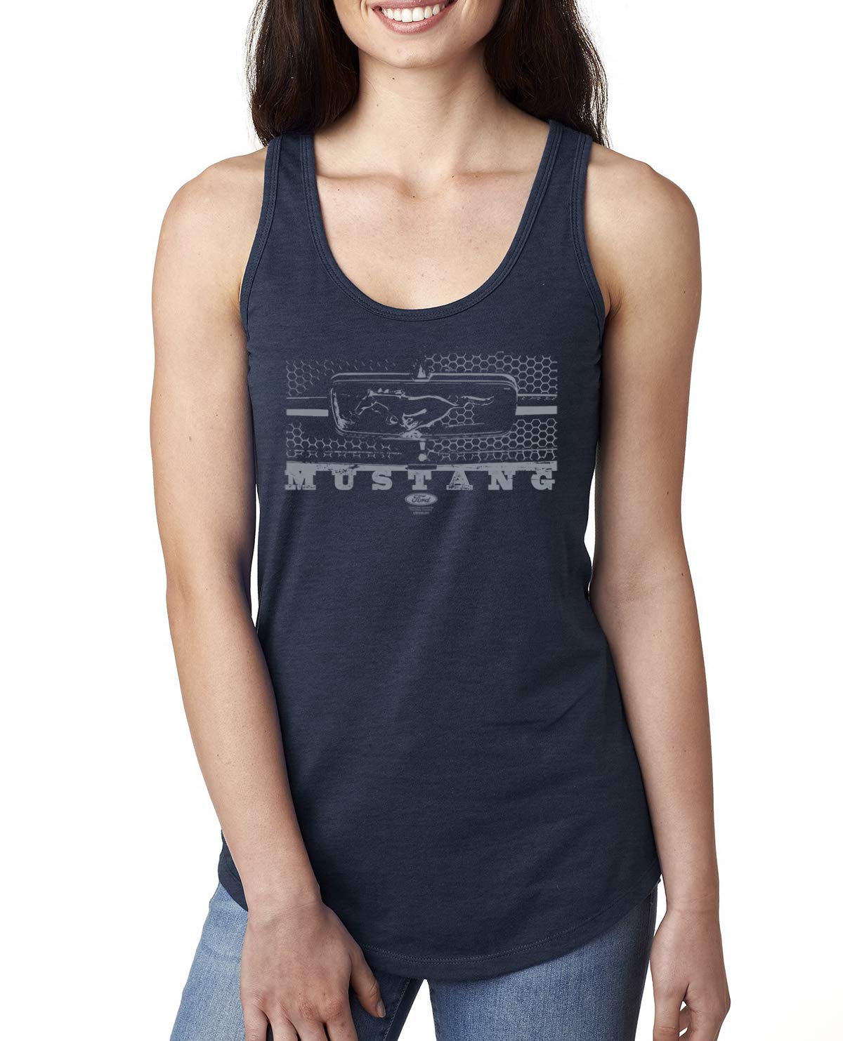 Vintage Ford Mustang Silver Honeycomb Grill Distressed Cars and Trucks Ladies Racerback Tank Top