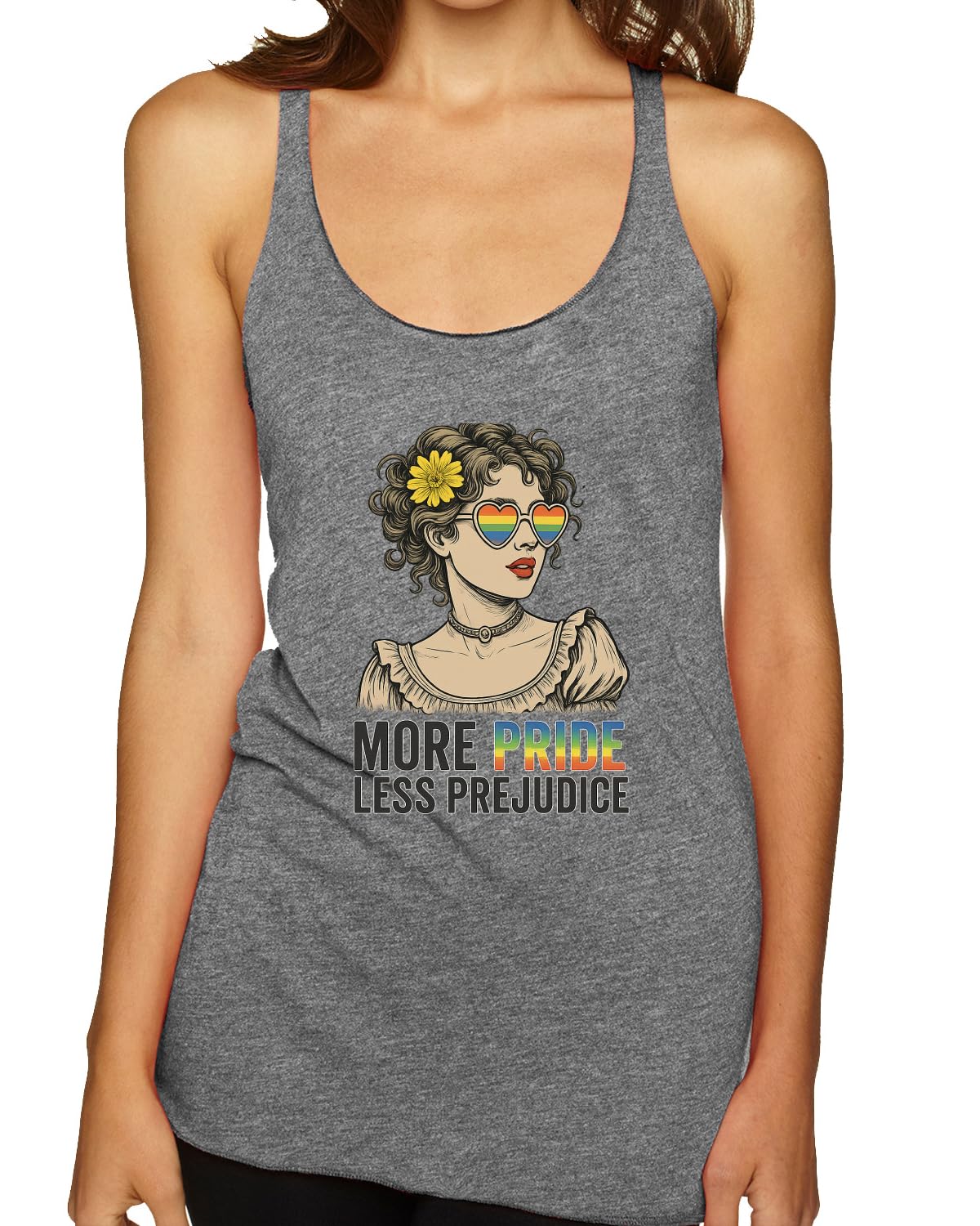 More Pride Less Prejudice Lesbian Gay Bi Trans Pride LGBT Pride Tri-Blend Racerback Tank Top