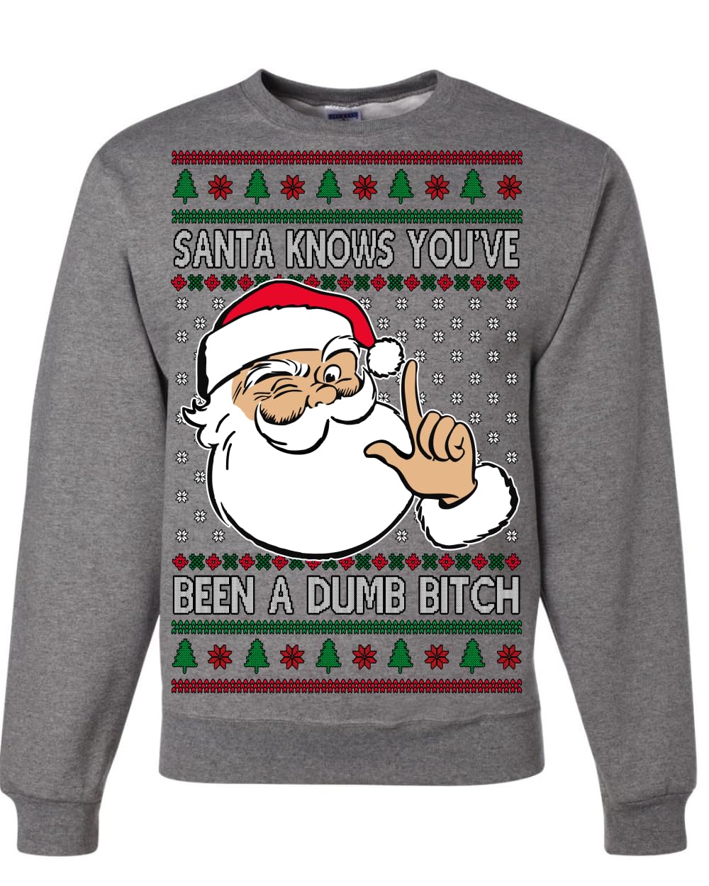 Santa Knows You've Been a Dumb Bitch Funny Vulgar Ugly Christmas Sweater