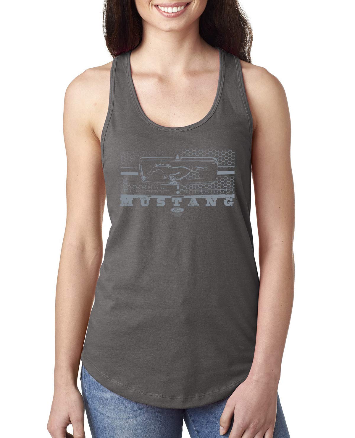 Vintage Ford Mustang Silver Honeycomb Grill Distressed Cars and Trucks Ladies Racerback Tank Top