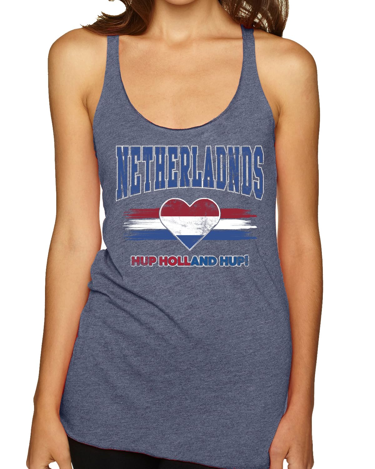 Flag Heart Soccer Fan | Women's Novelty Shirt | Game Day Gift for Her Tri-Blend Racerback Tank Top