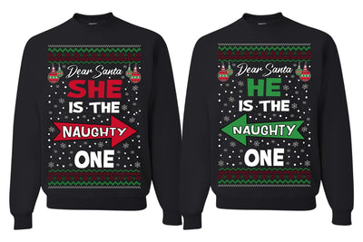 She is Naughty One, He is the Naughty One Funny Couples Sweatshirt