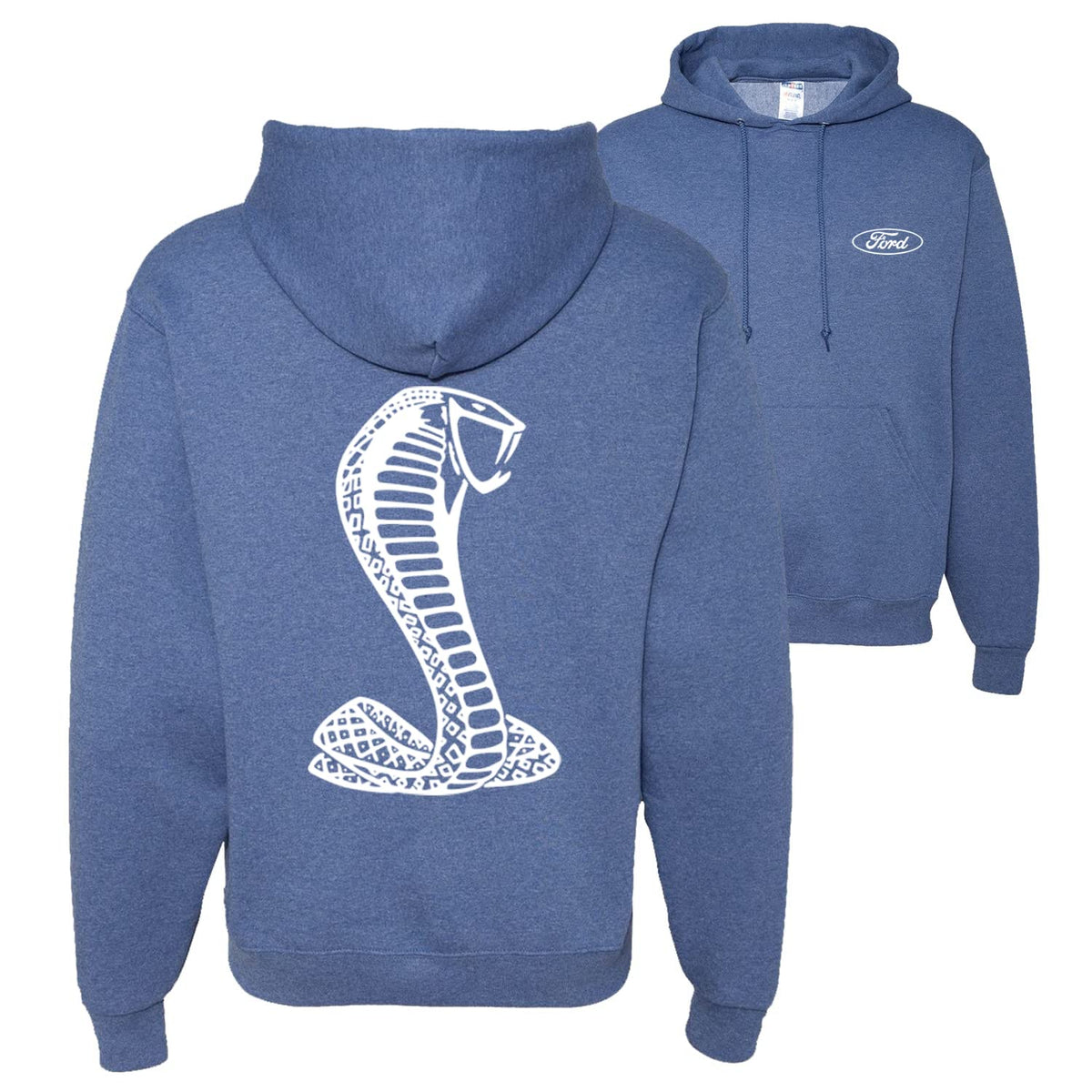 Retro Ford Shelby Cobra Emblem Vintage White Logo Cars and Trucks Front and Back Unisex Hoodie Sweatshirt