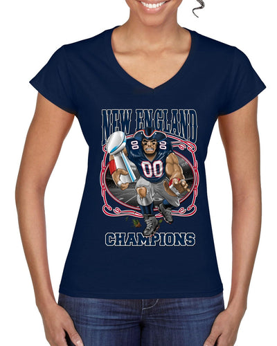 New England Fans NE Fantasy Football Sports Womens V-Neck Tee