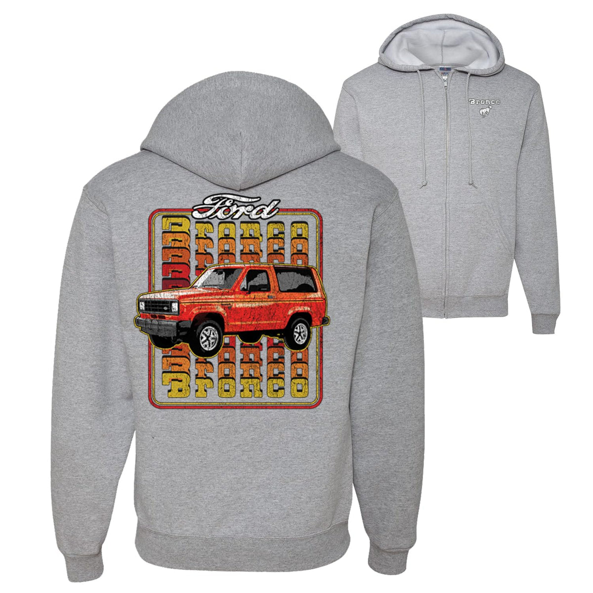 US Flag Ford Bronco Cars and Trucks Front and Back Graphic Zip Up Hoodie Sweatshirt