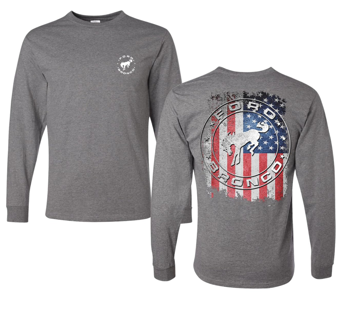 US Flag Ford Bronco Front and Back  Cars and Trucks Mens Long Sleeve Shirt