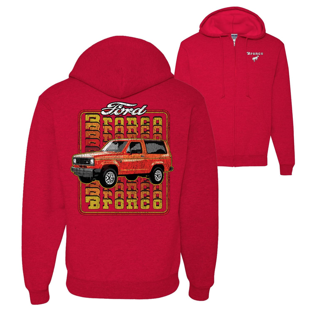 US Flag Ford Bronco Cars and Trucks Front and Back Graphic Zip Up Hoodie Sweatshirt