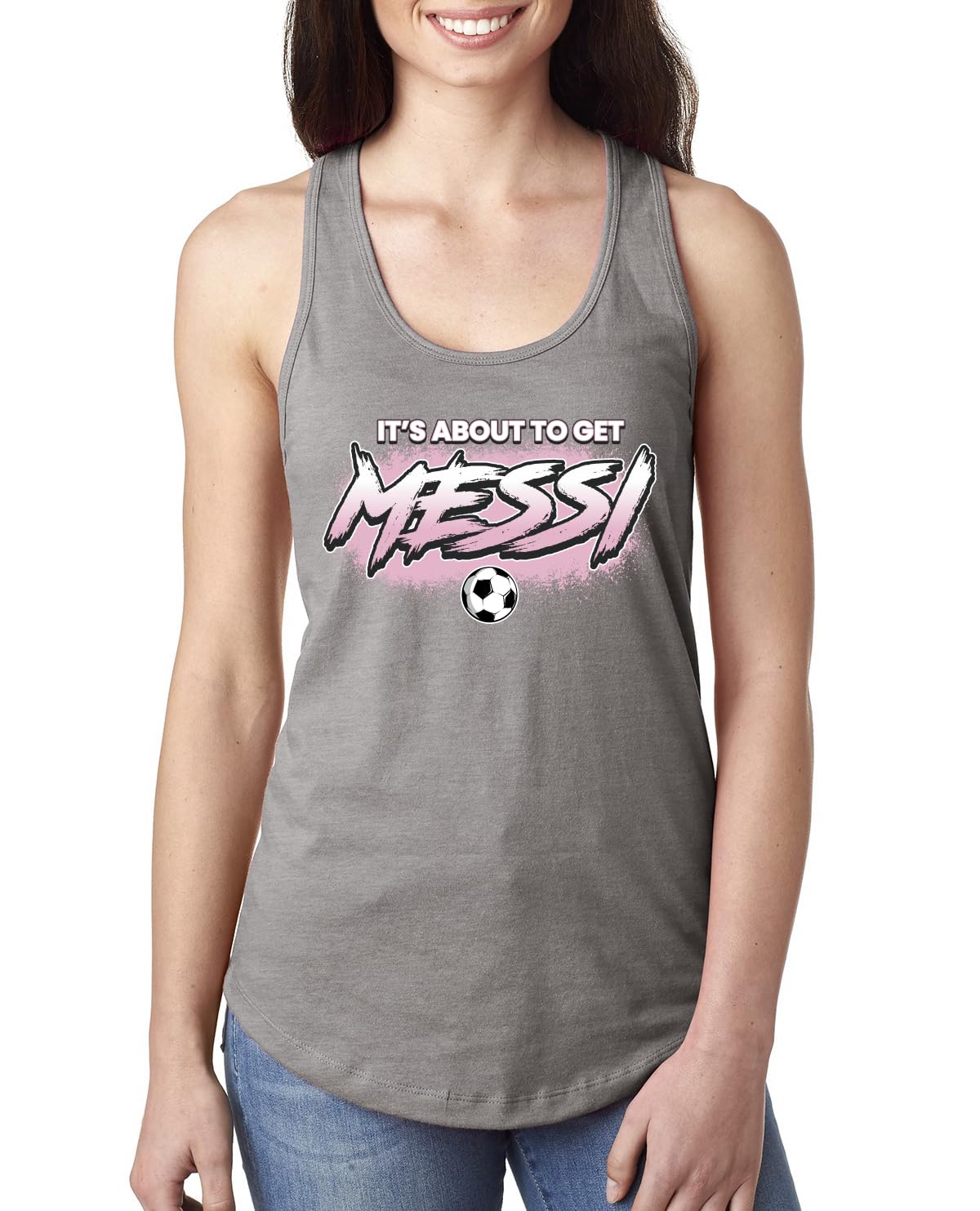 Its About To Get Miami Style Soccer Fan GOAT Sports Ladies Racerback Tank Top