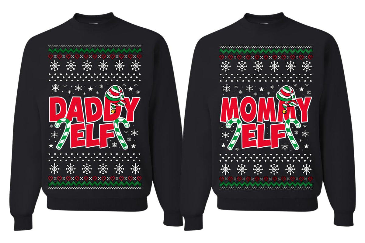 Daddy Elf Mommy Elf Matching His and Hers Couples Sweatshirt Ugly Christmas Matching Couple