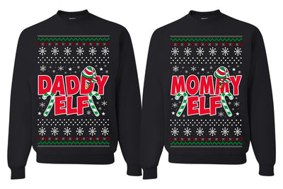 Daddy Elf Mommy Elf Matching His and Hers Couples Sweatshirt Ugly Christmas Matching Couple