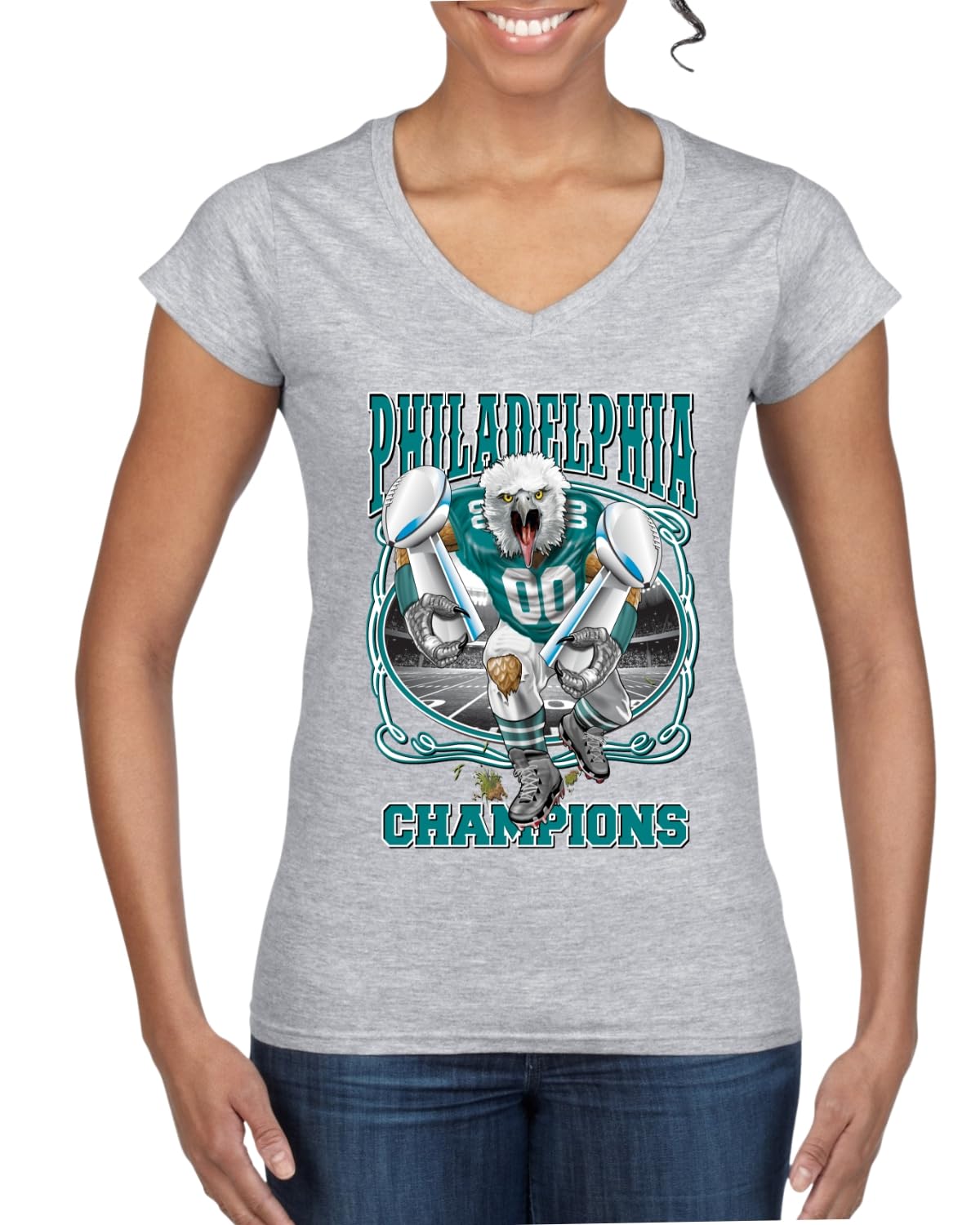 Grease The Poles Broad Street Phil Football Sports Womens Standard V-Neck Tee