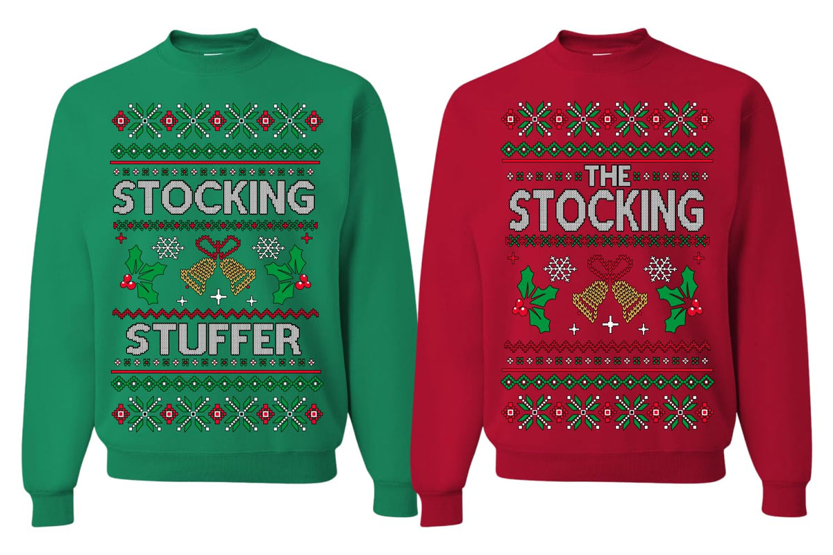 The Stocking, The Stocking Stuffer Couples  Matching Ugly Christmas Sweatshirts