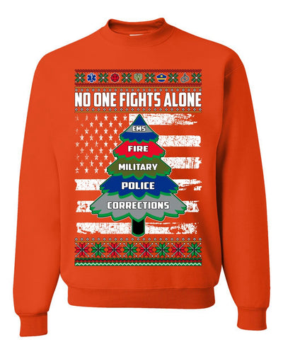 No One Fights Alone First Responder Hoodie Dispatcher EMS Corrections Police Fire Military Unisex Crewneck Sweatshirt