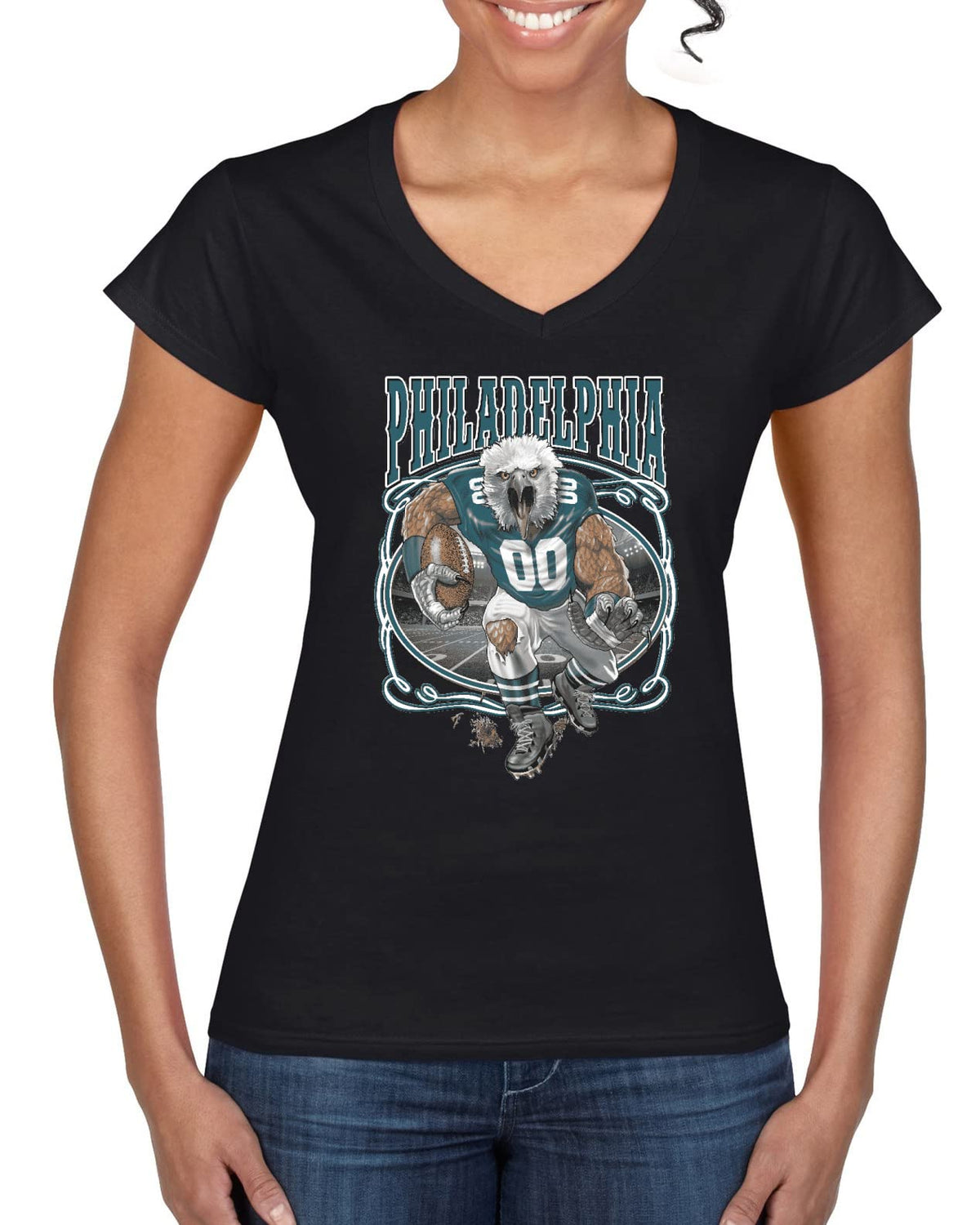 Grease The Poles Broad Street Phil Football Sports Womens Standard V-Neck Tee
