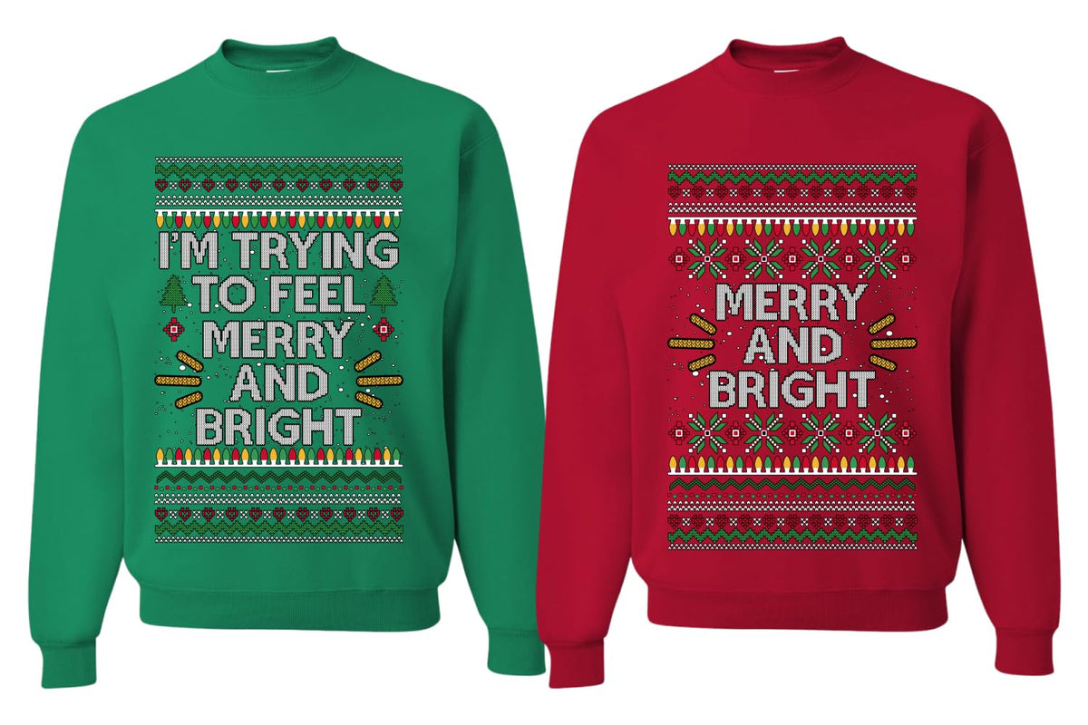 Merry And Bright Couples Ugly Christmas Sweater Crewneck Sweatshirt