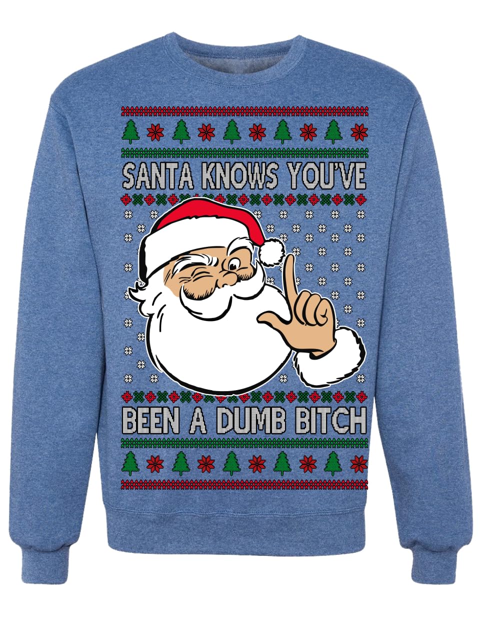 Santa Knows You've Been a Dumb Bitch Funny Vulgar Ugly Christmas Sweater