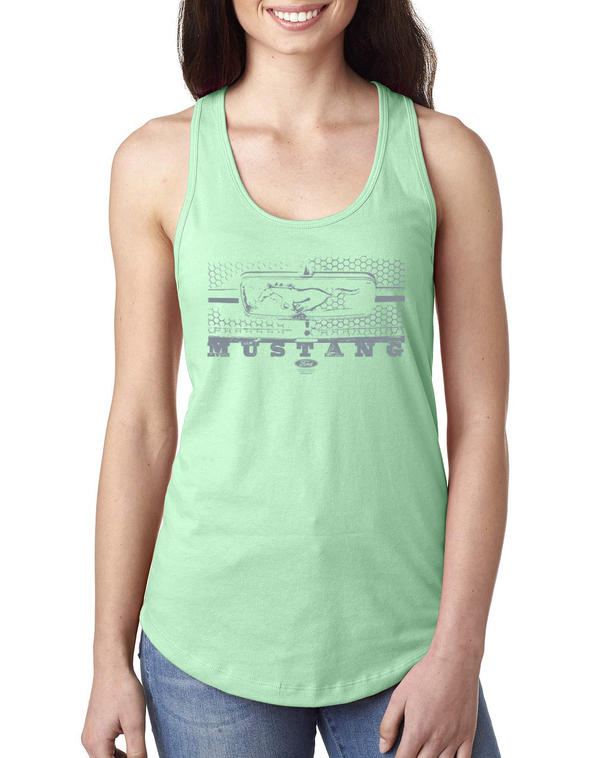 Vintage Ford Mustang Silver Honeycomb Grill Distressed Cars and Trucks Ladies Racerback Tank Top