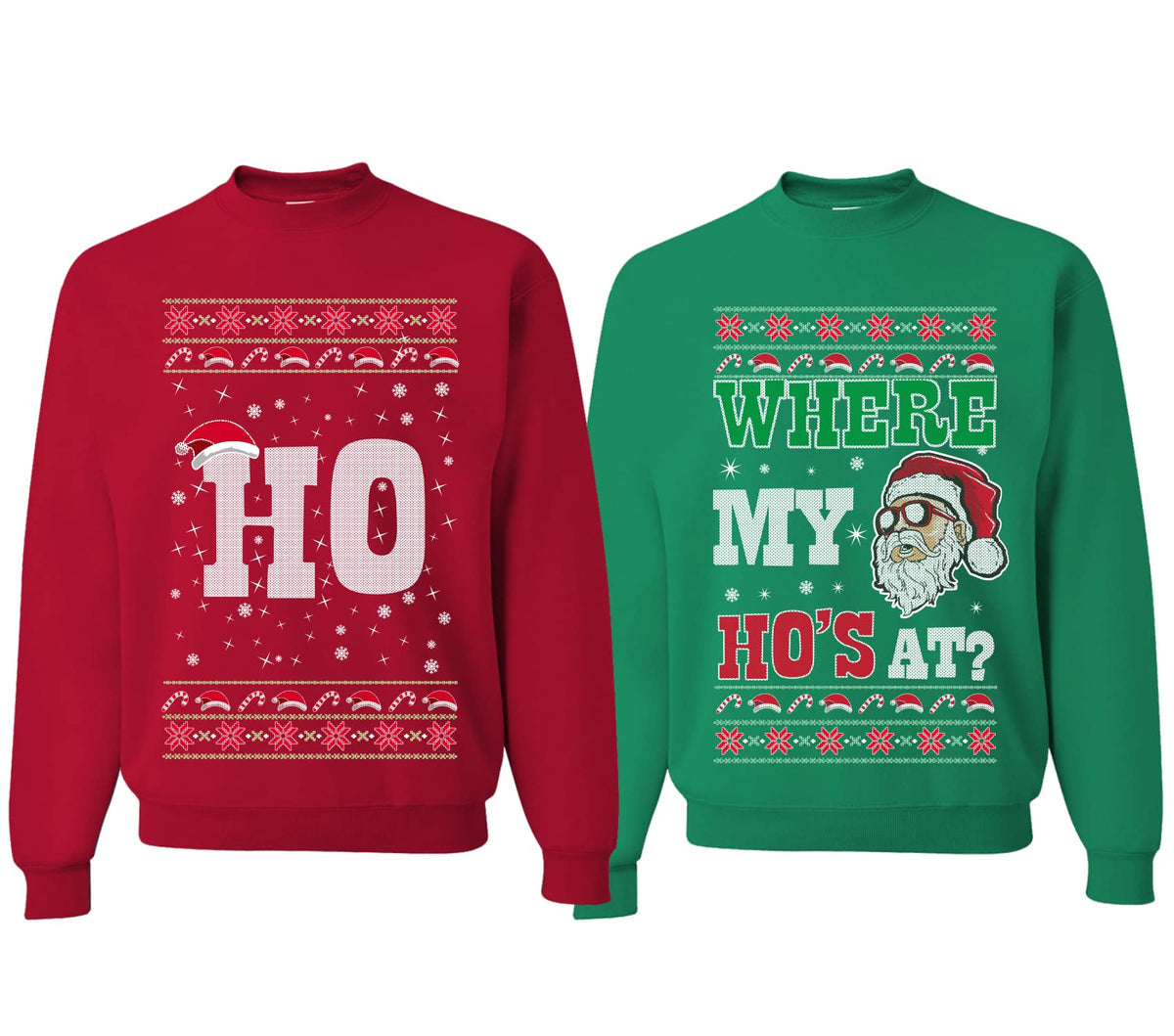 Where My Ho's At? Ugly Christmas Couples Sweaters Adult Him Hers Matching Unisex Holiday Sweatshirts