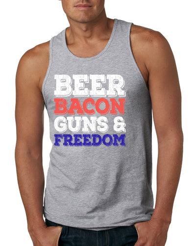 Beer Bacon Guns Freedom Funny America USA Drinking Independence Day Mens Graphic Tank Top