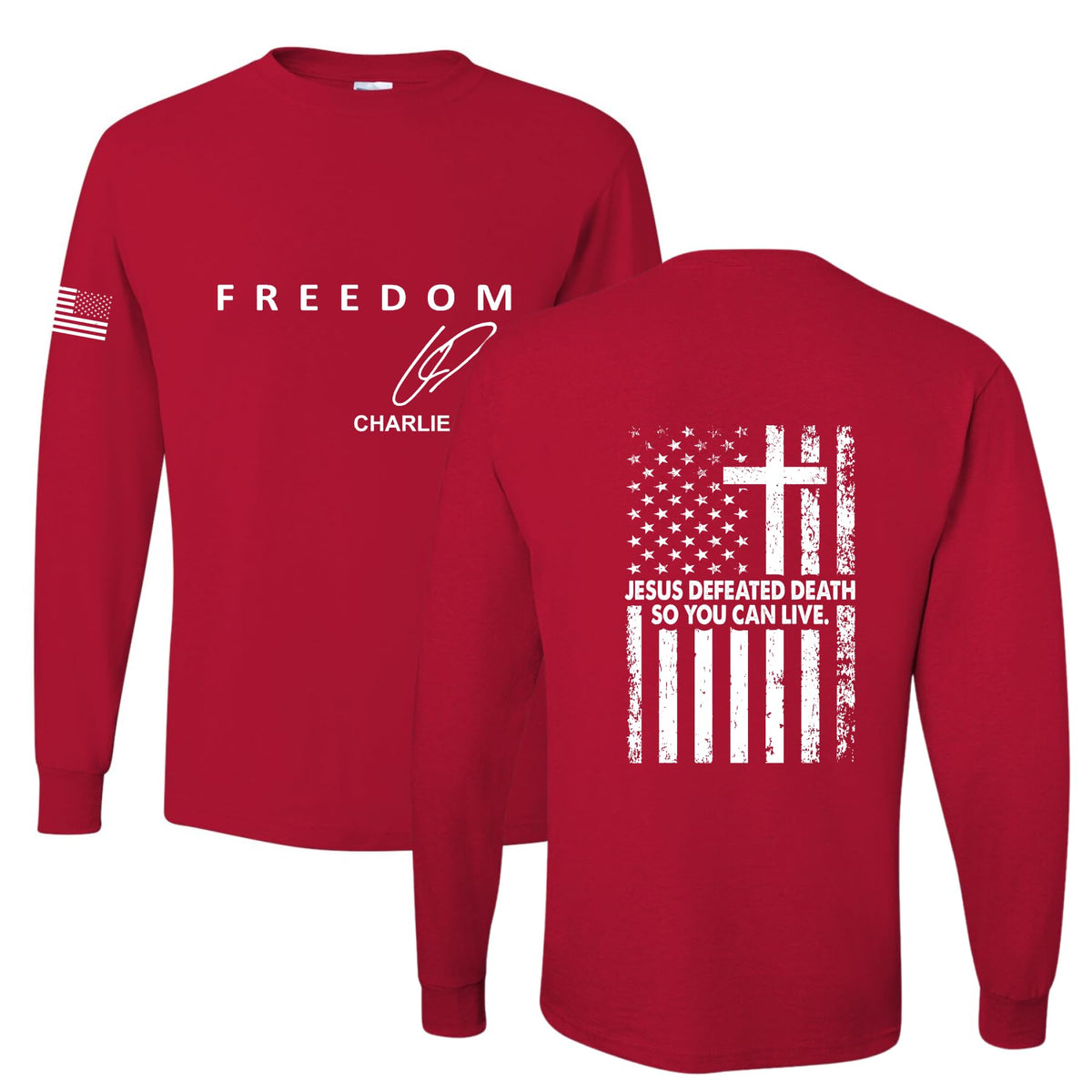 Freedom Cross, Christian Patriotic Men's Long Sleeve Shirt, Charlie Kirk Merch