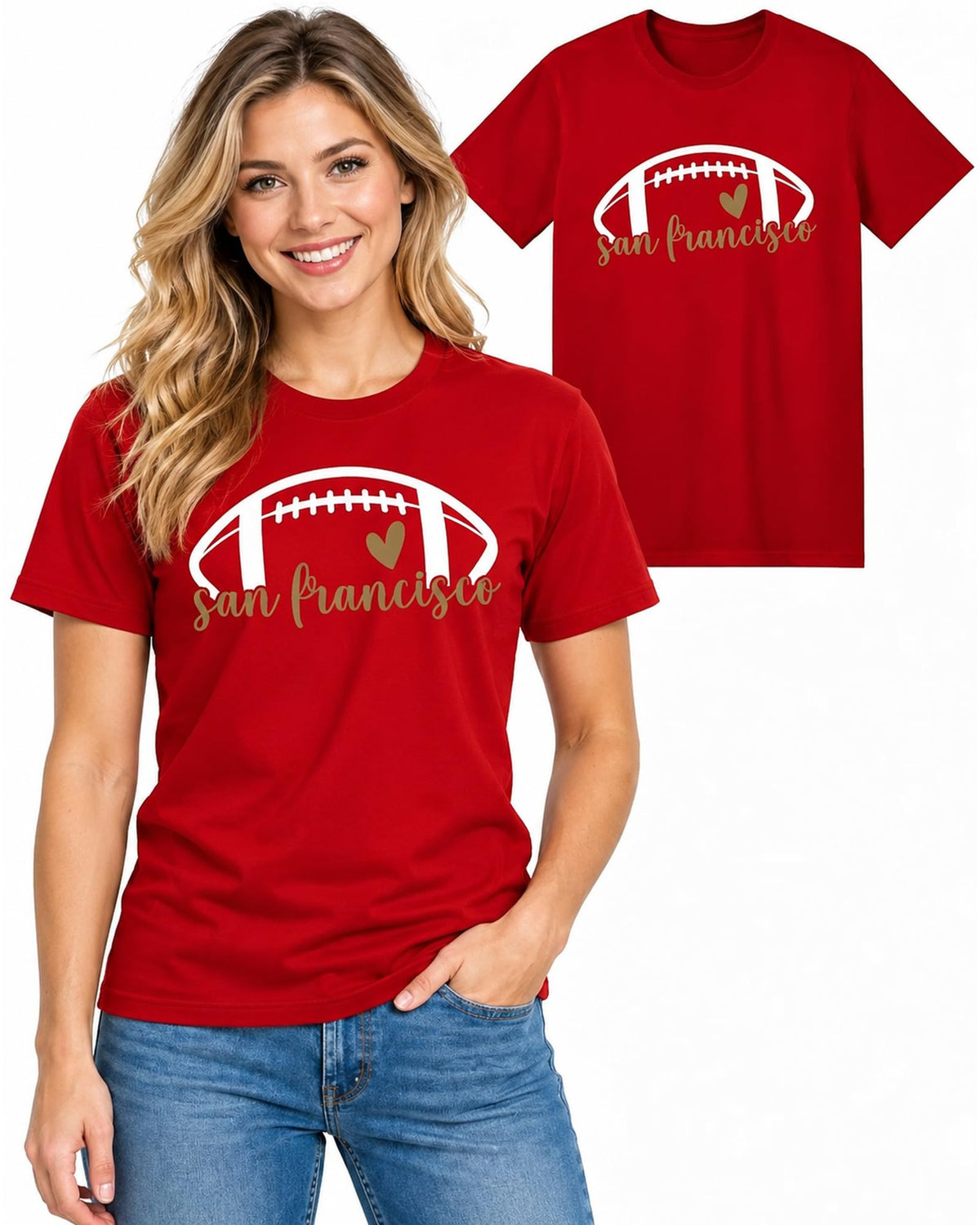 Womens Football Fan Cotton Tee Graphic We love City T Shirt
