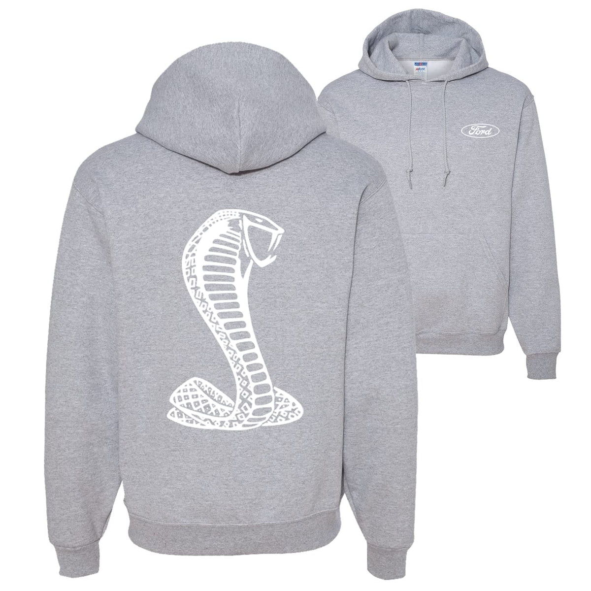 Retro Ford Shelby Cobra Emblem Vintage White Logo Cars and Trucks Front and Back Unisex Hoodie Sweatshirt