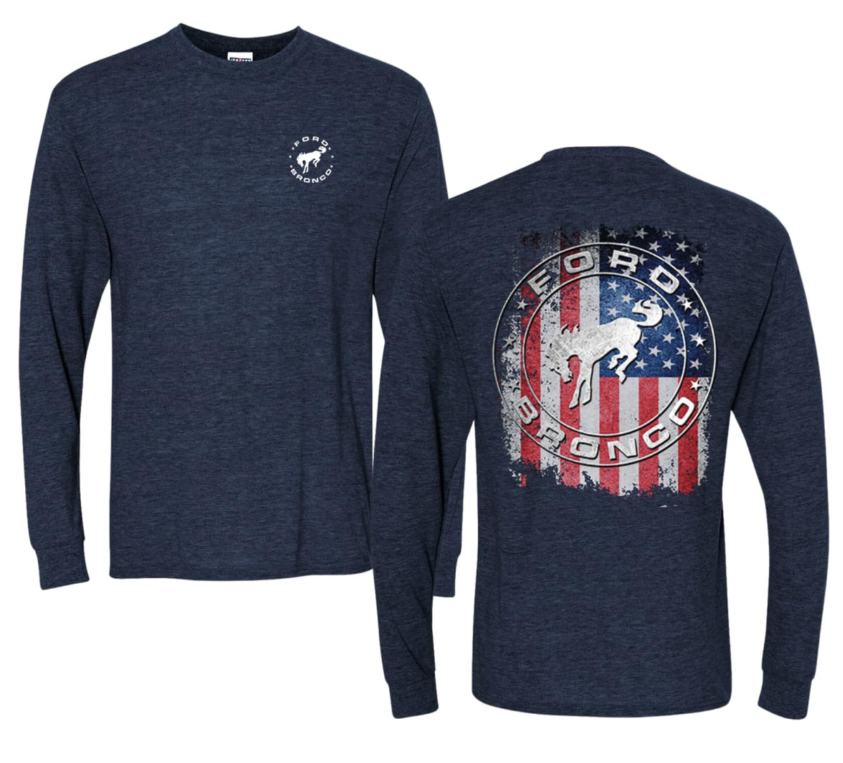 US Flag Ford Bronco Front and Back  Cars and Trucks Mens Long Sleeve Shirt
