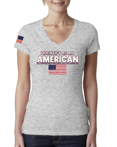 I Identify As An American USA Flag US Flag Sleeve American Pride Womens Junior Fit V-Neck Tee