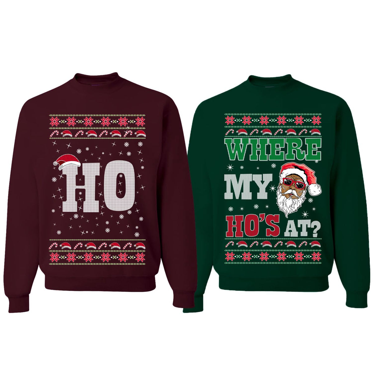 Where My Ho's At? Ugly Christmas Couples Sweaters Adult Him Hers Matching Unisex Holiday Sweatshirts