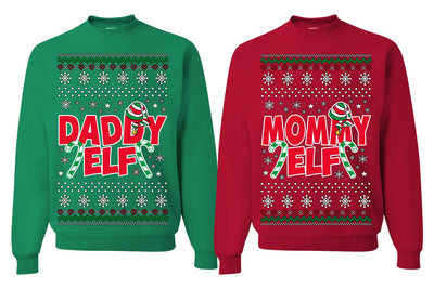 Daddy Elf Mommy Elf Matching His and Hers Couples Sweatshirt Ugly Christmas Matching Couple