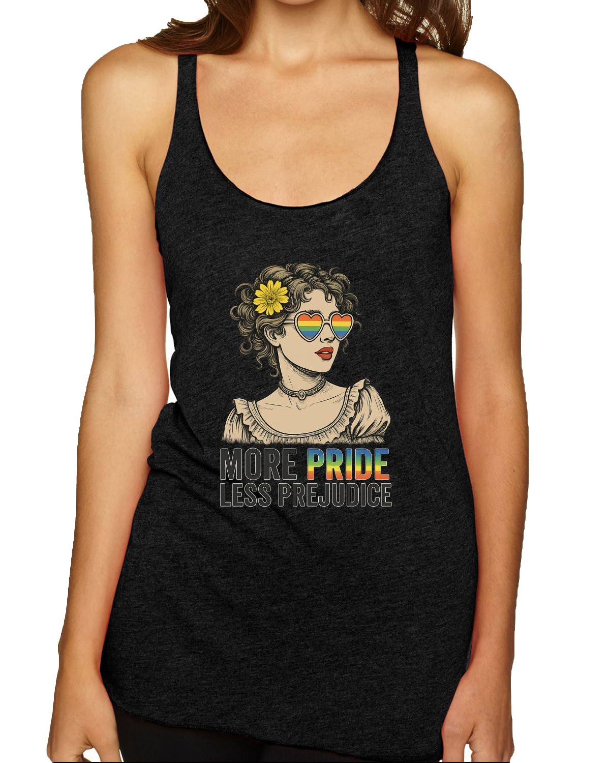 More Pride Less Prejudice Lesbian Gay Bi Trans Pride LGBT Pride Tri-Blend Racerback Tank Top