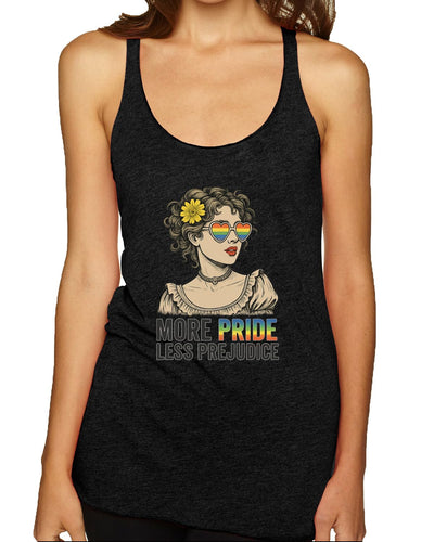 More Pride Less Prejudice Lesbian Gay Bi Trans Pride LGBT Pride Tri-Blend Racerback Tank Top