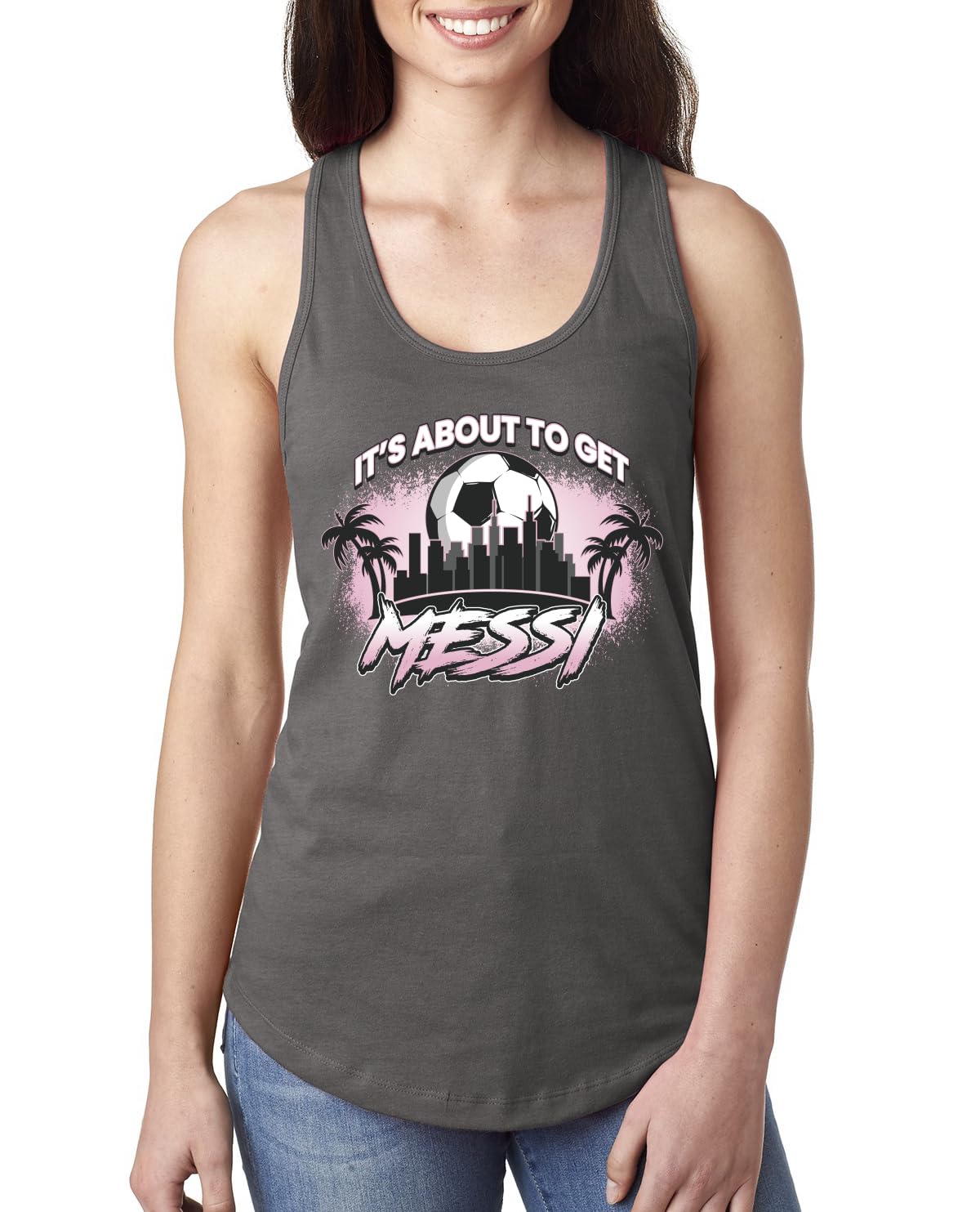 Its About To Get Miami Style Soccer Fan GOAT Sports Ladies Racerback Tank Top
