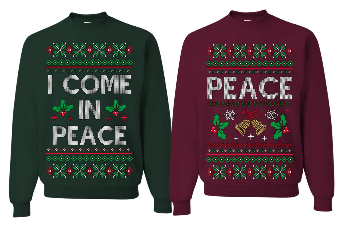 I Come in Peace Couples Sweatshirt Ugly Christmas Matching Crewneck Sweater