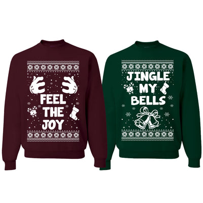 Feel The Joy... Jingle My Bells Ugly Christmas Couples Crewneck Sweatshirts
