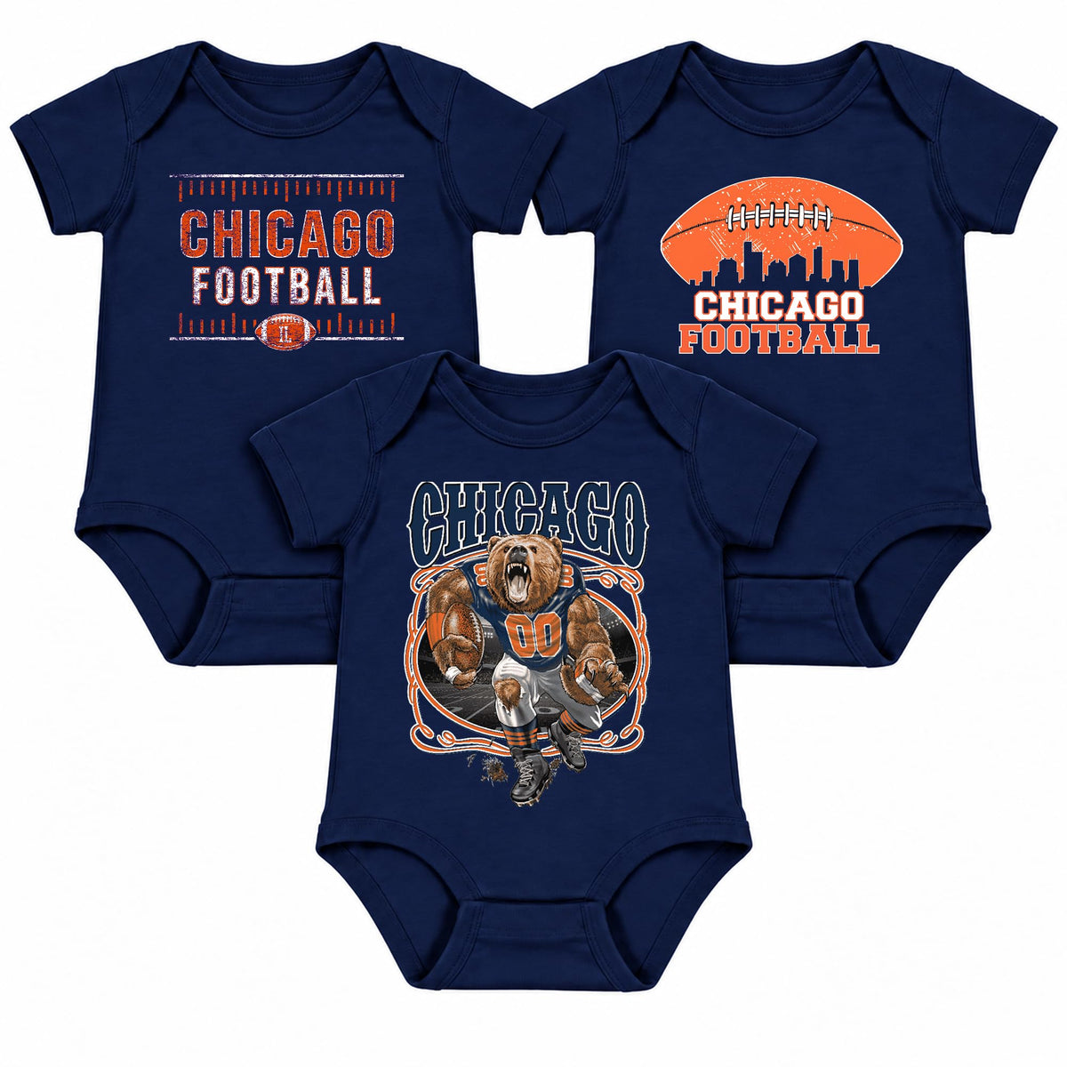 3-Pack Baby Bodysuit American Football Fan for Boys Girls Newborn Infant