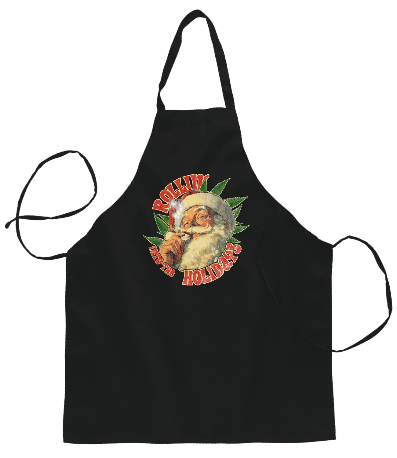 Rollin Into the Holidays | Funny Santa Claus Ugly Christmas Sweater Ugly Christmas Butcher Graphic Apron for Kitchen BBQ Grilling Cooking